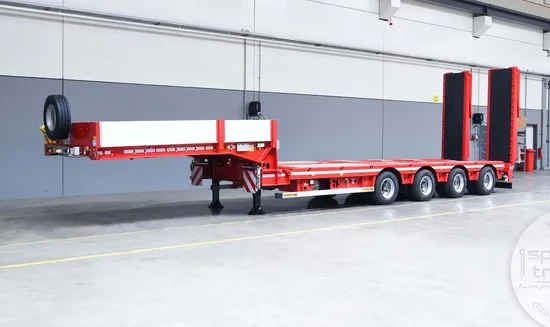 Semi-remorque surbaissée à plateforme amovible et robuste, 50 tonnes, 80 tonnes, 13 m, à col de cygne pliable, 4 essieux, à vendre