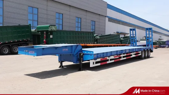 Remorque surbaissée à col de cygne fixe et rampe hydraulique repliable, 60 tonnes, 3 essieux